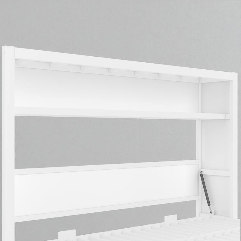 Twin Size Metal Murphy Bed with Storage Shelves, Foldable Wall Bed Frame for Guest Room or Apartment, Space-Saving Design