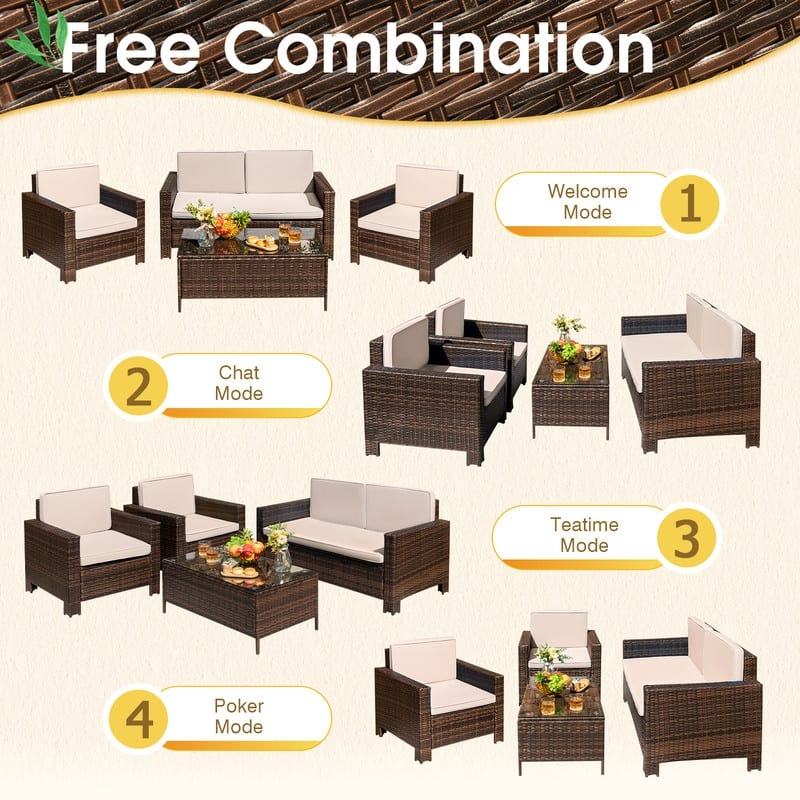 Homall Rattan Steel/ PE Rattan 4-piece Outdoor Patio Furniture Set