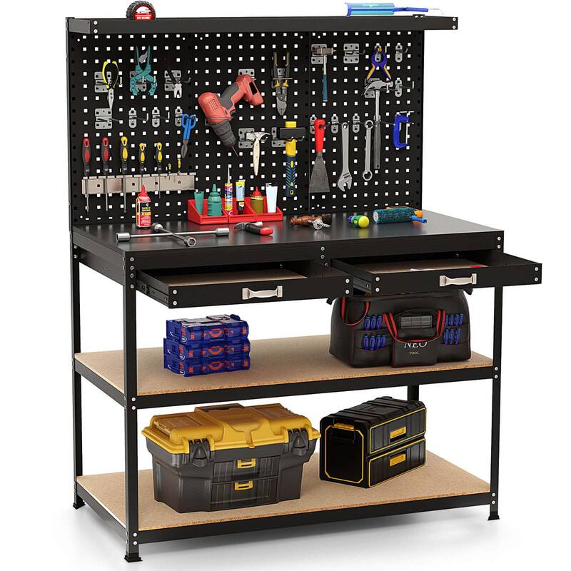 Costway 48" x 24" Workbench Heavy-Duty WorkTable with 3 PCs Pegboard - See Details - Black