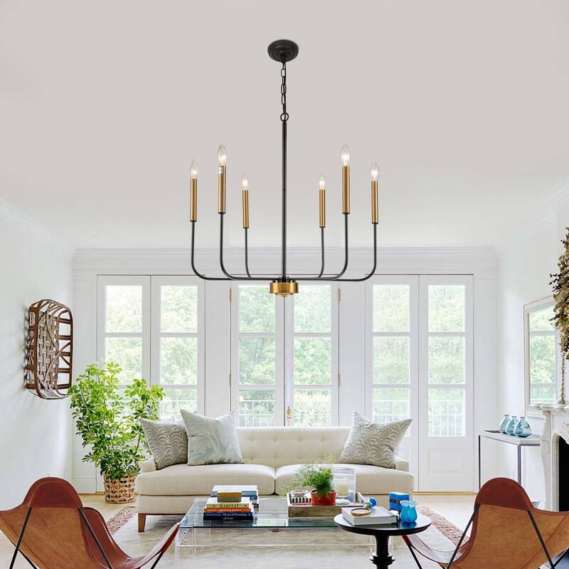 Starsky 6-Light Candle-Style Mid-Century Modern Farmhouse Traditional Classic Candle-Style Chandelier