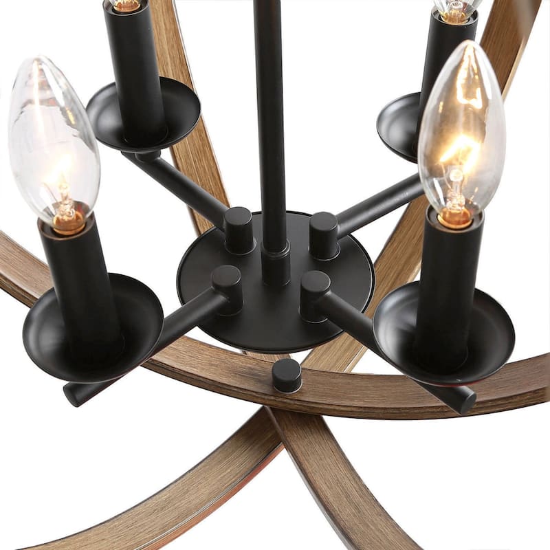 The Gray Barn Farmhouse 4-Light Globe Chandelier Wood Grain Pendant Light