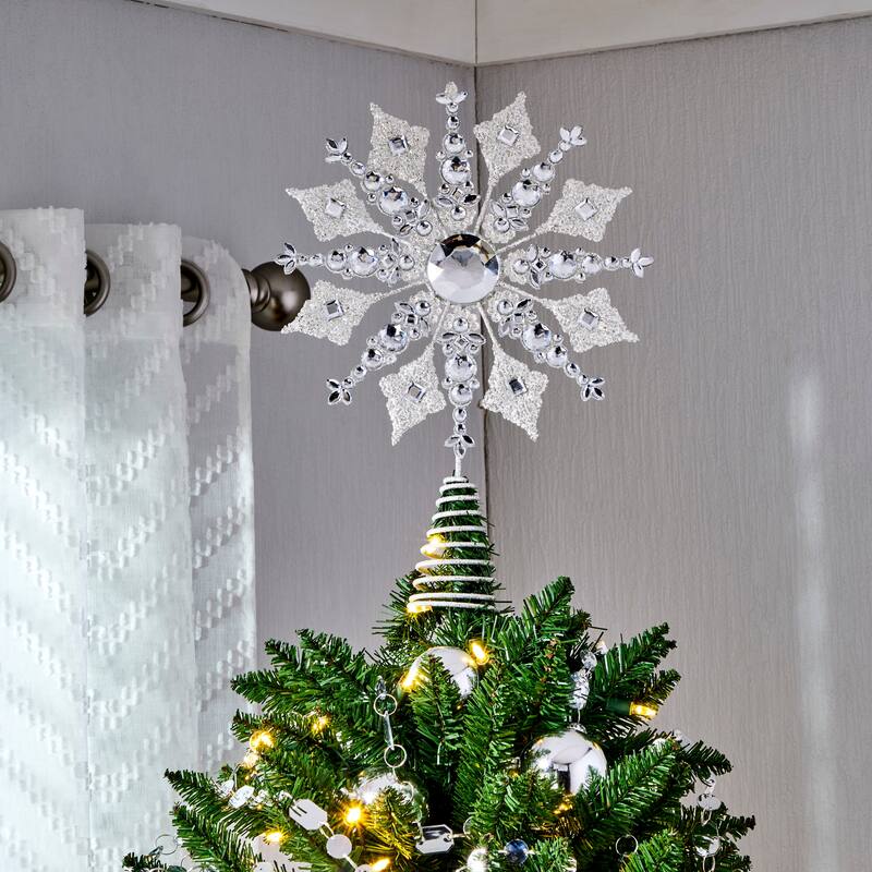 14.5" Glitter Metal Jewel Snowflake Tree Topper