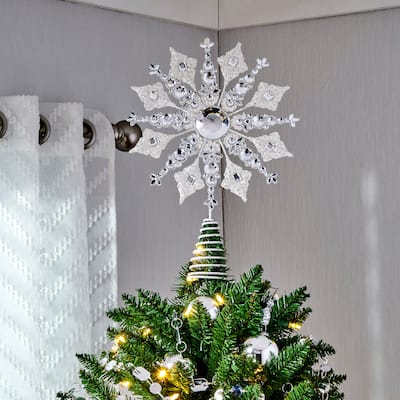 14.5" Glitter Metal Jewel Snowflake Tree Topper