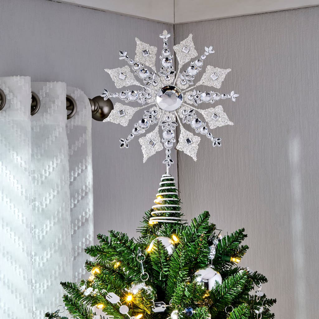 14.5" Glitter Metal Jewel Snowflake Tree Topper