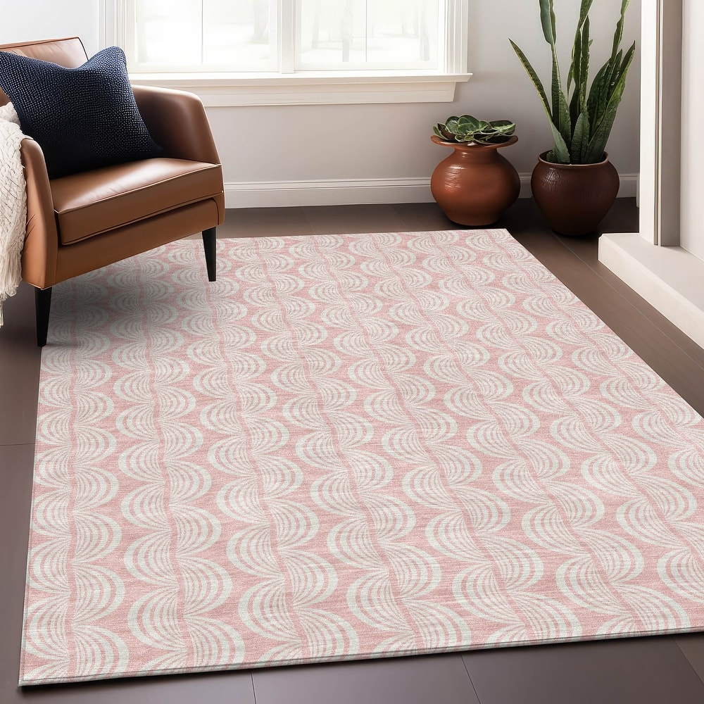 Machine Washable Indoor/ Outdoor Wavy Modern Chantille Rug