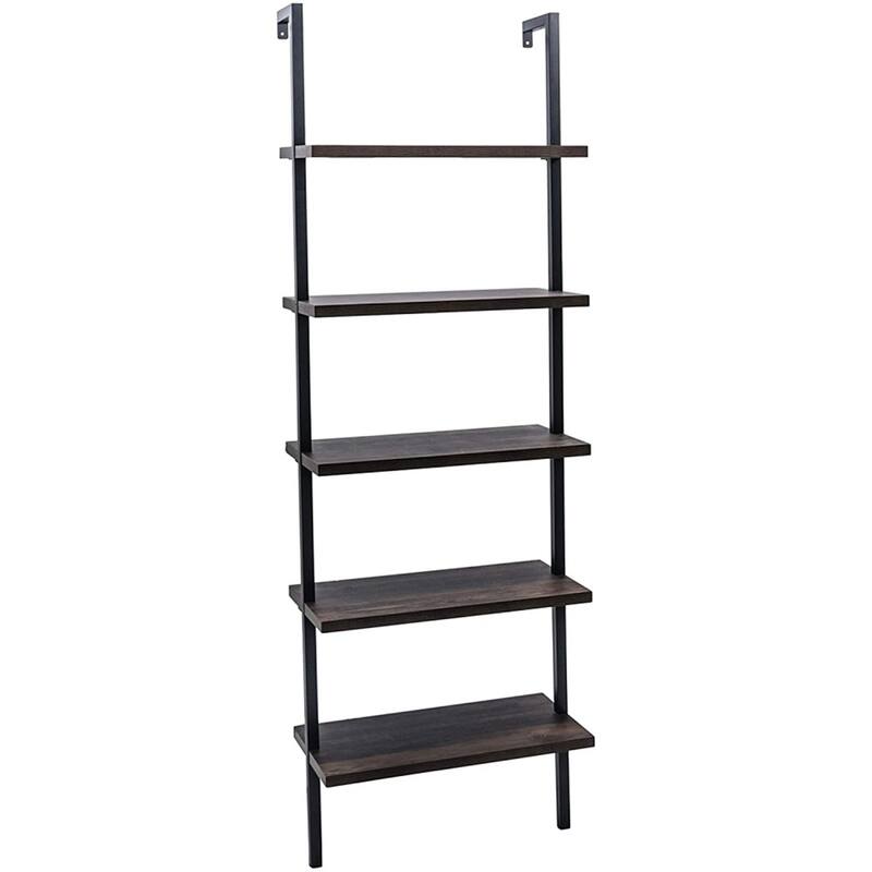 5-Shelf Wood Ladder Bookcase, 5-Tier Ladder Shelf Wood Shelves