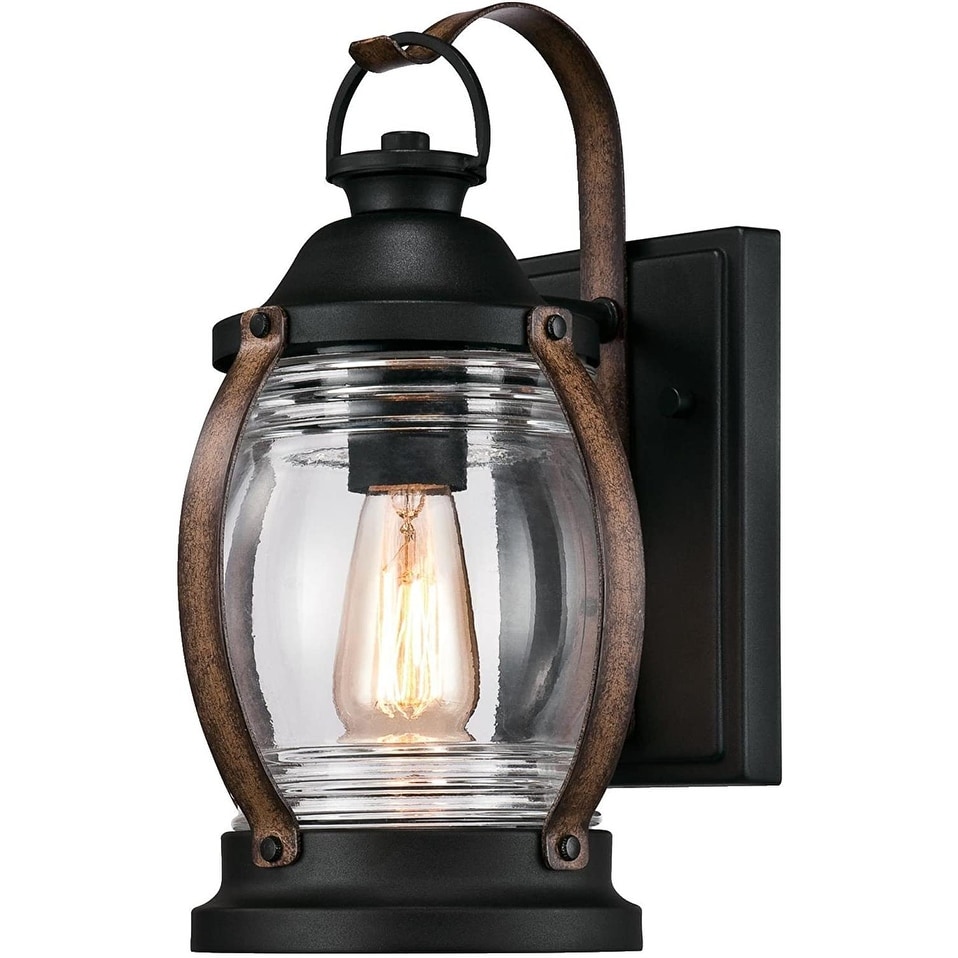 Farmhouse Indoor Light Fixture with Barn Wood Finish Vintage Wall Sconce Barnwood Textured Black WL 854