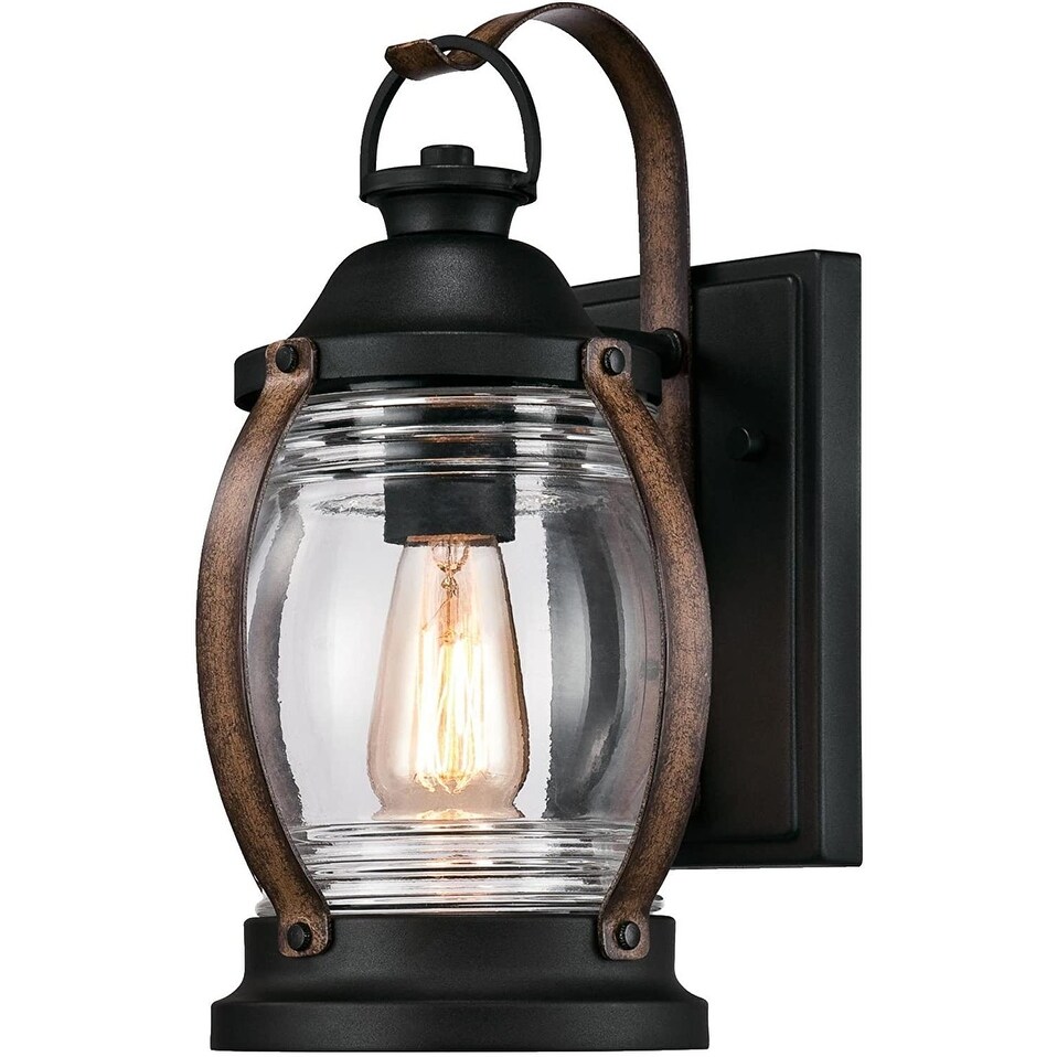 Westinghouse 1 Light Outdoor Wall Fixture, Textured Black & Barnwood