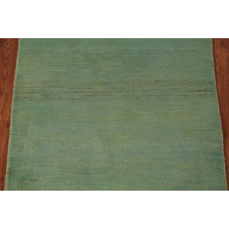 Green Gabbeh Oriental Rug Handmade Wool Carpet - 2'7" x 3'11"