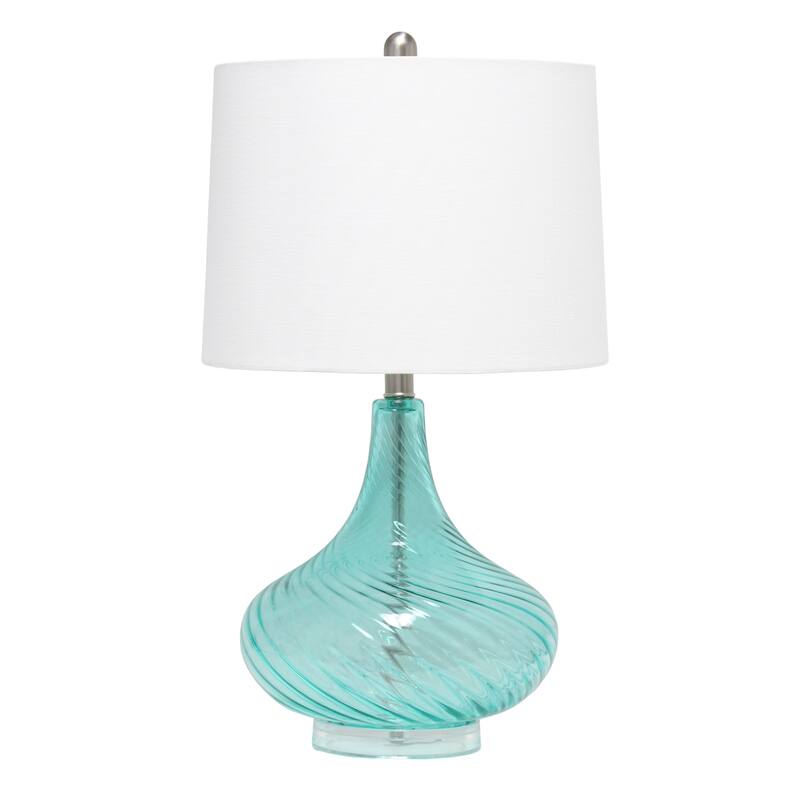 Wavy Glass Table Desk Lamp with White Tapered Shade - 24" - Blue