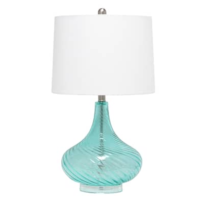 Wavy Glass Table Desk Lamp with White Tapered Shade - 24" - Blue