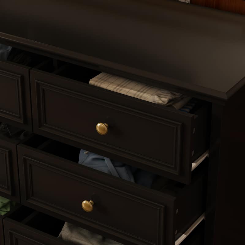 63" Wide 9/12 Drawer Dresser for Bedroom, Modern Farmhouse Double Dresser with Gold Knobs, Large Storage Chest