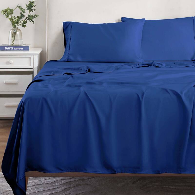 Superior Modal From Beechwood 300 Thread Count Deep Pocket or Extra Deep Pocket Sheet Set - California King - 15" Deep Pocket - Navy Blue