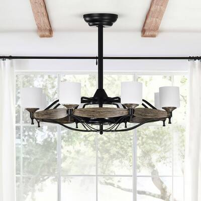 Black 8 lights Wagon Wheel Ceiling Fans with Remote Control,Reversible Airflow