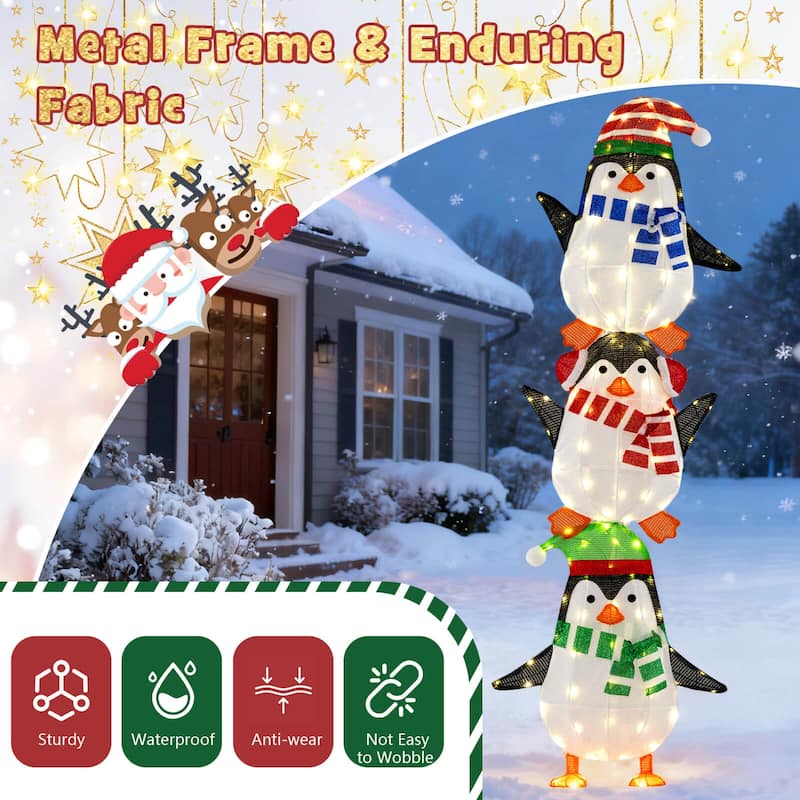 Costway Lighted Penguins Decoration Set of 3 with 156 Warm White - as pic shows - See Details