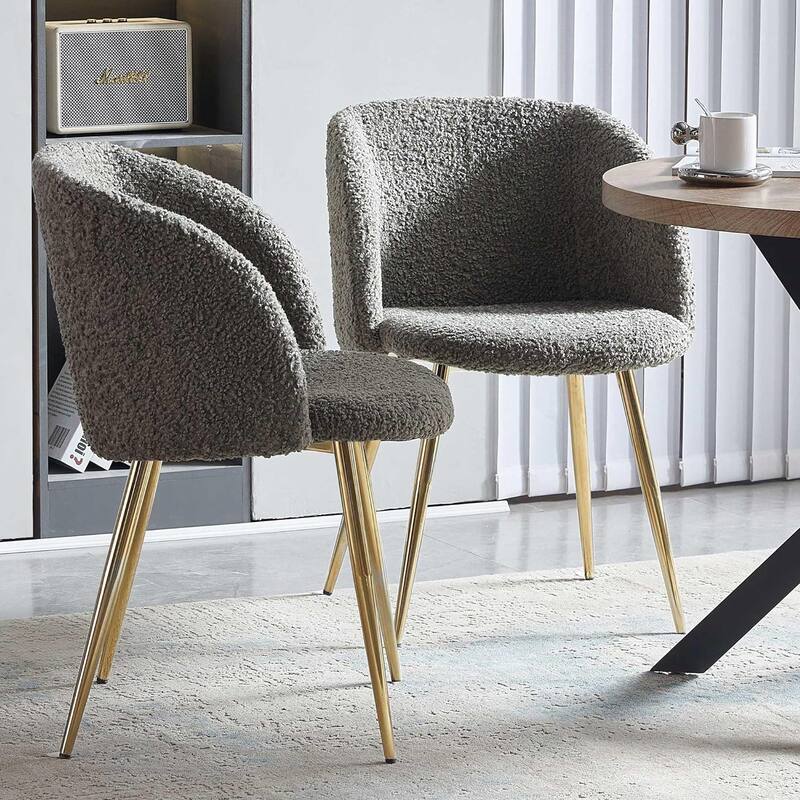 Howtai Cozy Accent Armchair, Fluffy Sherpa Dining Chair Set of 2