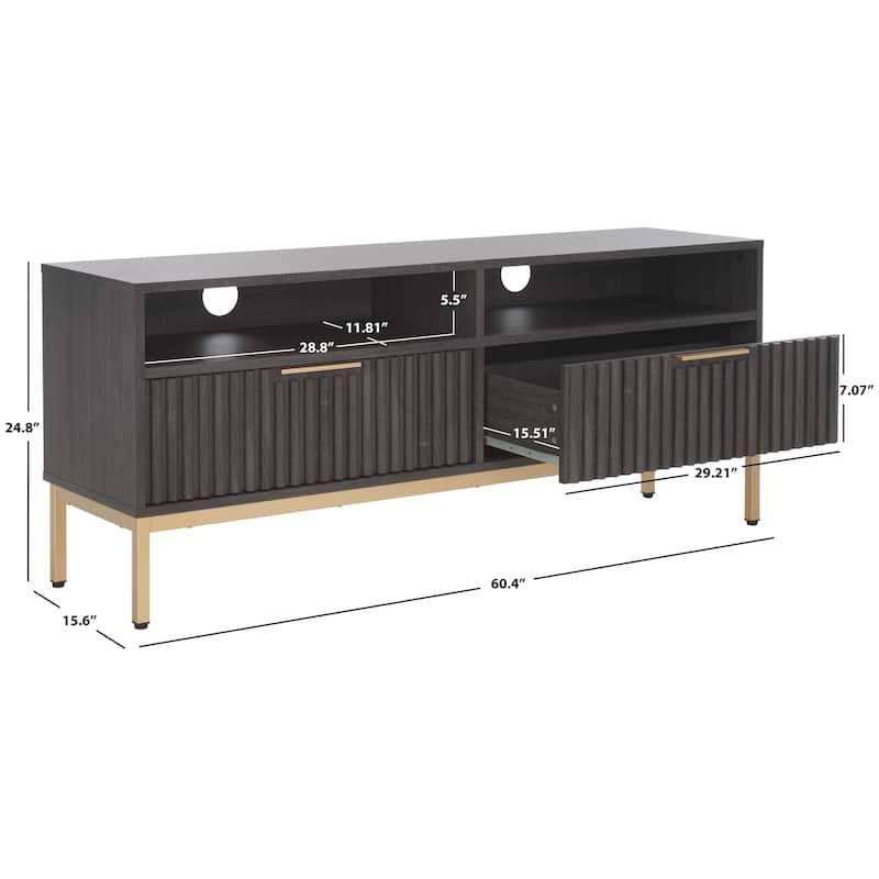 SAFAVIEH Lylia 2-Drawer 2-Shelf Entertainment Media Stand (Fits up to 65" Flatscreen TV) - 60.4 in. x 15.6 in. x 24.8 in.