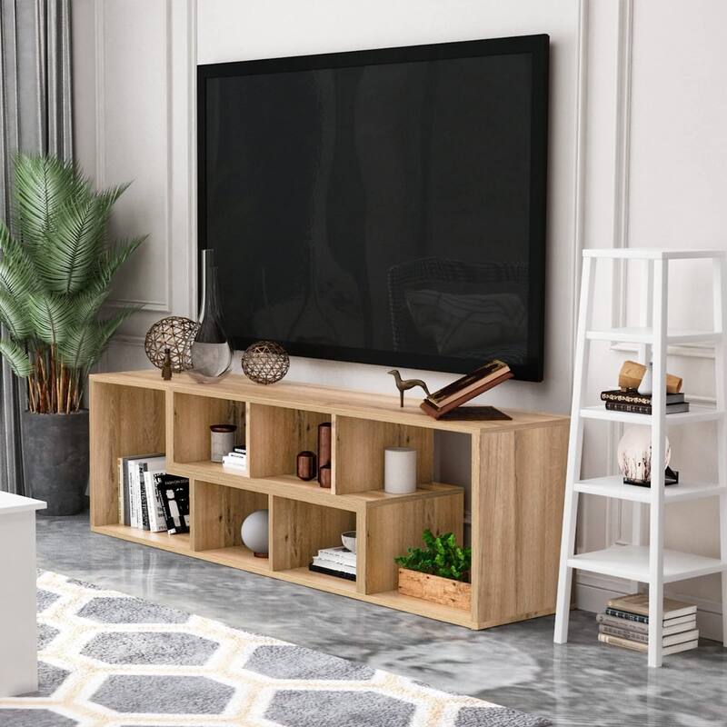 Grondin 2-Piece L Shaped TV Stand, Multi-Functional Free Combination Media Console Bookshelf for Living Room Bedroom - Natural