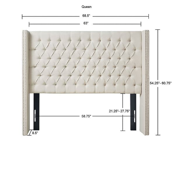 dimension image slide 1 of 7, Madison Park Amelia Upholstered Wingback Headboard with Button Tufting & Nailhead Trim