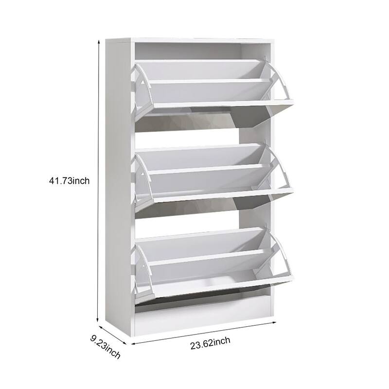 White Wood 3 Tier Shoe Storage Cabinet with Mirror