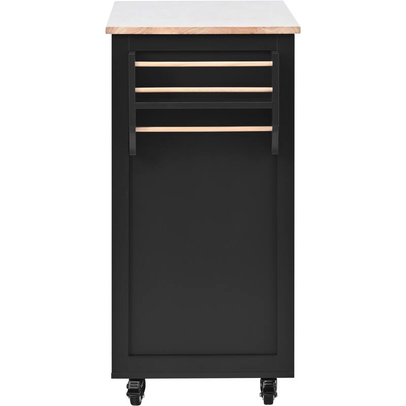 Kitchen Island with 8 Handle-Free Drawers, Rubber Wood Top, Flatware Organizer & 5 Wheels for Storage & Organization