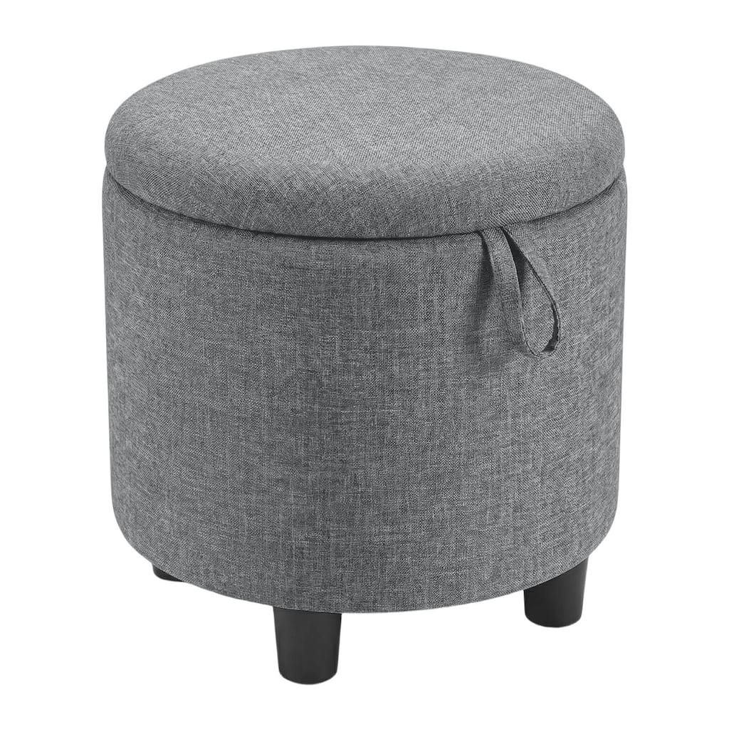Gymax Round Storage Ottoman Linen Fabric Upholstered Footrest Stool w/