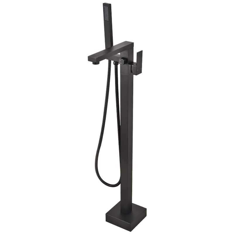 Single Handle Floor Mounted Freestanding Tub Filler with Handshower - Black