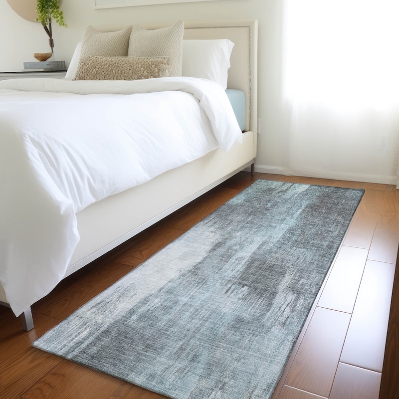Machine Washable Indoor/ Outdoor Modern Ombre Chantille Rug - Teal - 2'3" x 7'6"