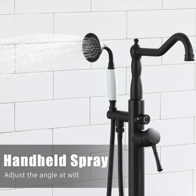 Freestanding Tub Filler Faucet with Handshower in Matte Black