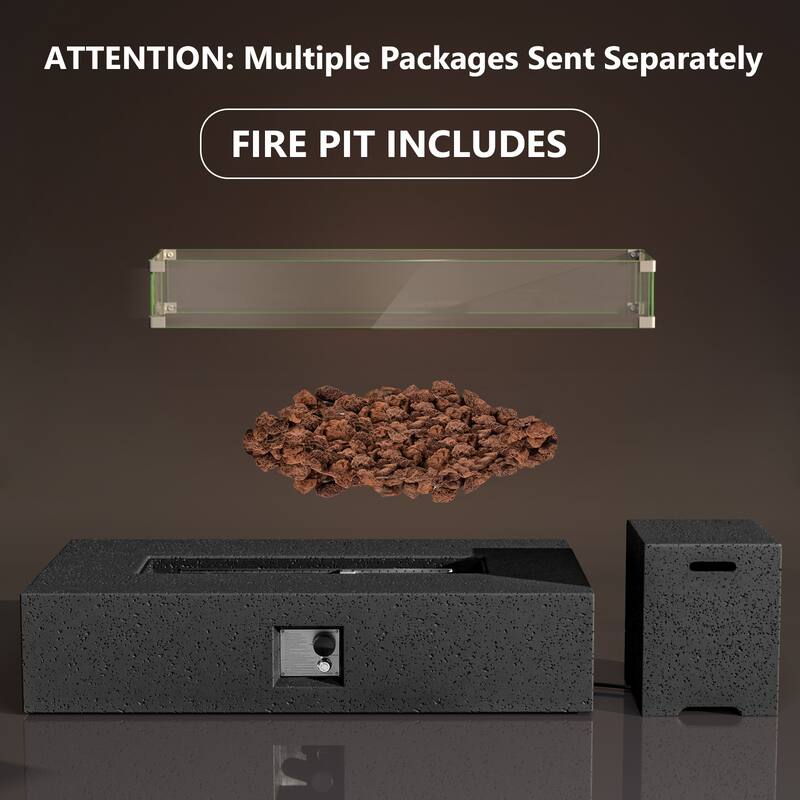 COSIEST 56'' Outdoor Propane Rectangle Fire Pit with Tank,Wind Glass