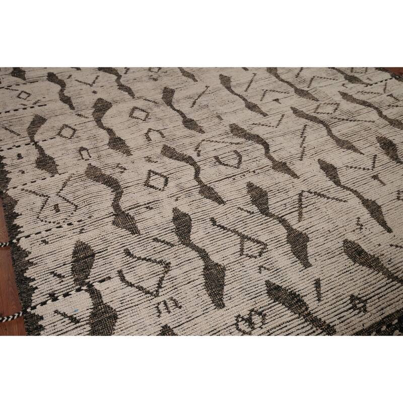 All-Over Abstract Moroccan Area Rug Handmade Modern Wool Carpet - 7'10"x 11'10"