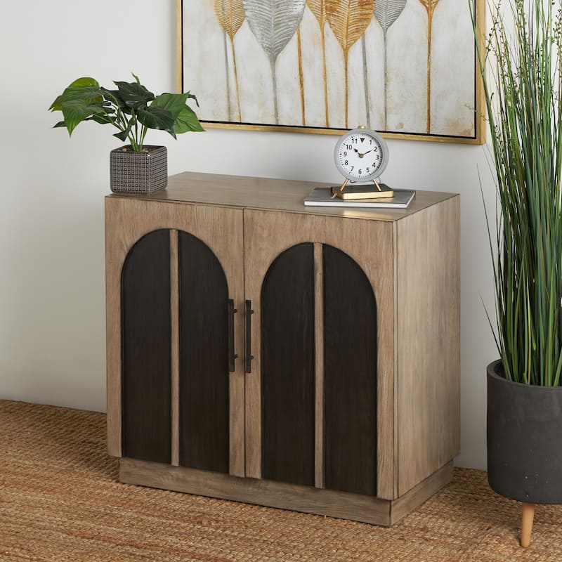 Wooden Washed 2 Door Cabinet with Black Split Arches and Metal Bar Handles - Gray - Roche River Decor - 18"W x 35"L x 33"H