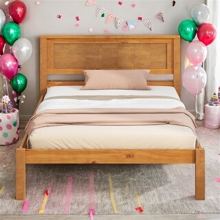 Twin Platform Kids Bed Frame with Headboard, Durable Wood Slat Support, No Box Spring Needed, Easy to Assemble, Espresso