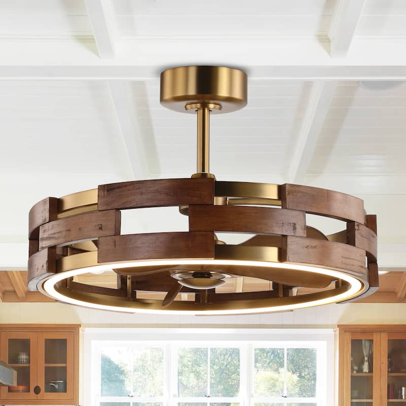 Perimost 28.4" Farmhouse Gold 3-Blade Fandelier Ceiling Fan with Light and Remote