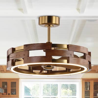 Perimost 28.4" Farmhouse Gold 3-Blade Fandelier Ceiling Fan with Light and Remote