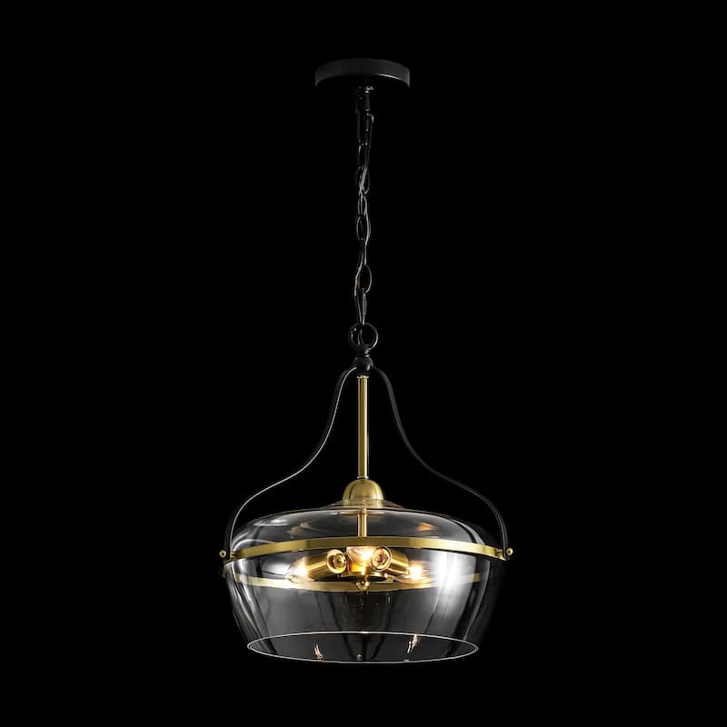 16.2 in. 3-Light Modern Matte Black Pendant Light with Clear Dome Glass Shade For Use in Kitchen Islands, Dining Rooms