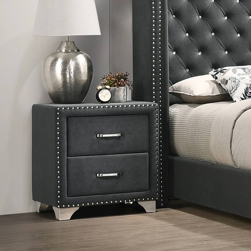 2 Drawers Velvet Nightstand with Metal Handles