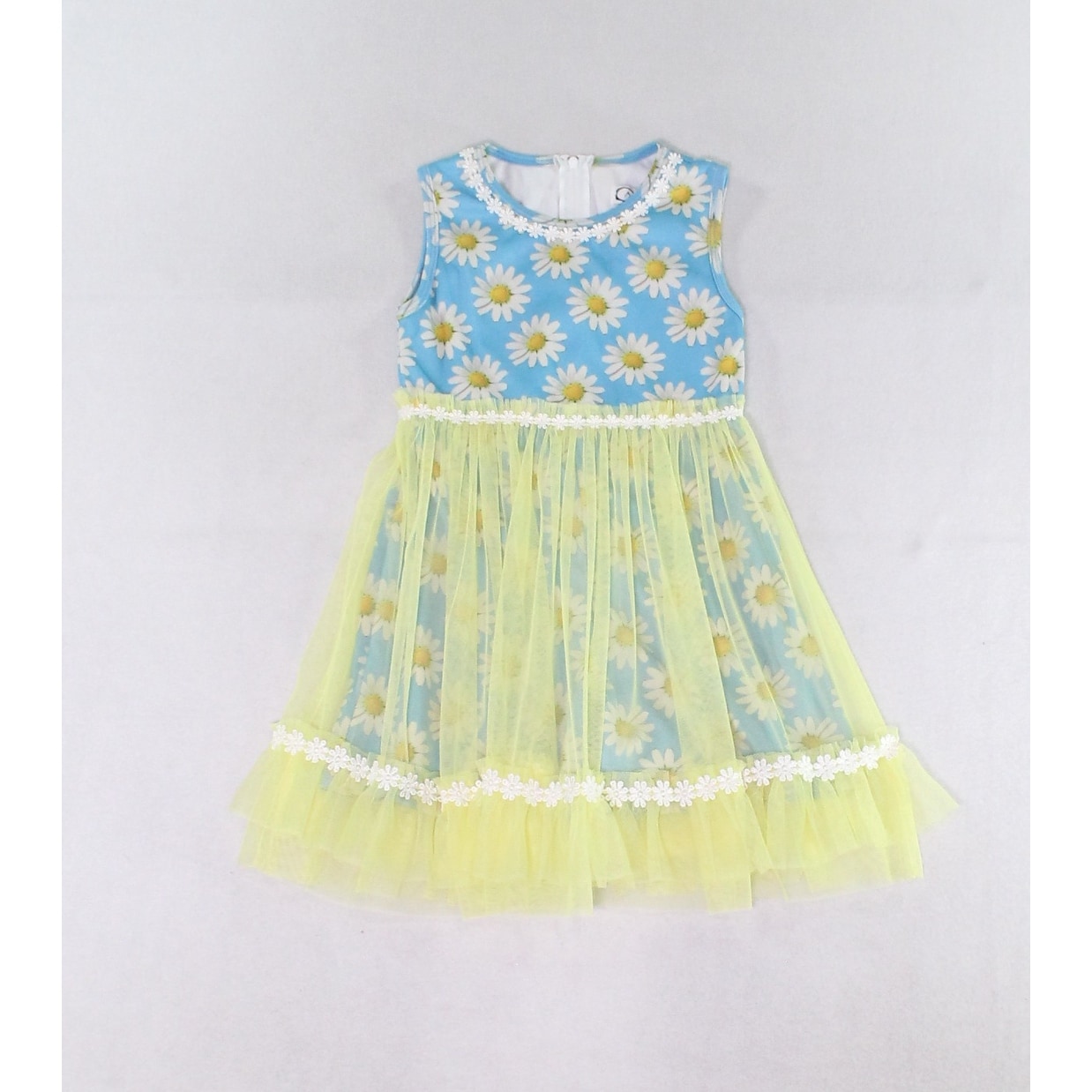 Caeli Girls Dresses Blue Yellows Size 5 Floral Print Mesh Overlay Caeli Girls Dresses Blue Yellows Size 5 Floral Print Mesh Overlay