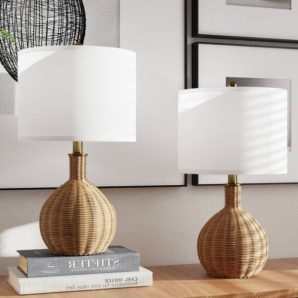Small Ratten Bedside Lamp 22'' Brown Rattan Bedside Table Lamps - Bed Bath & Beyond - 37222857