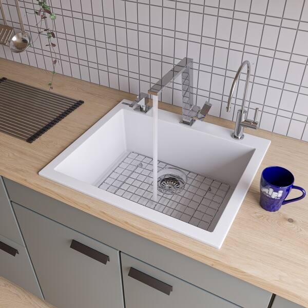 ALFI AB2420DI-W White Granite Composite 24-inch Drop-in ...