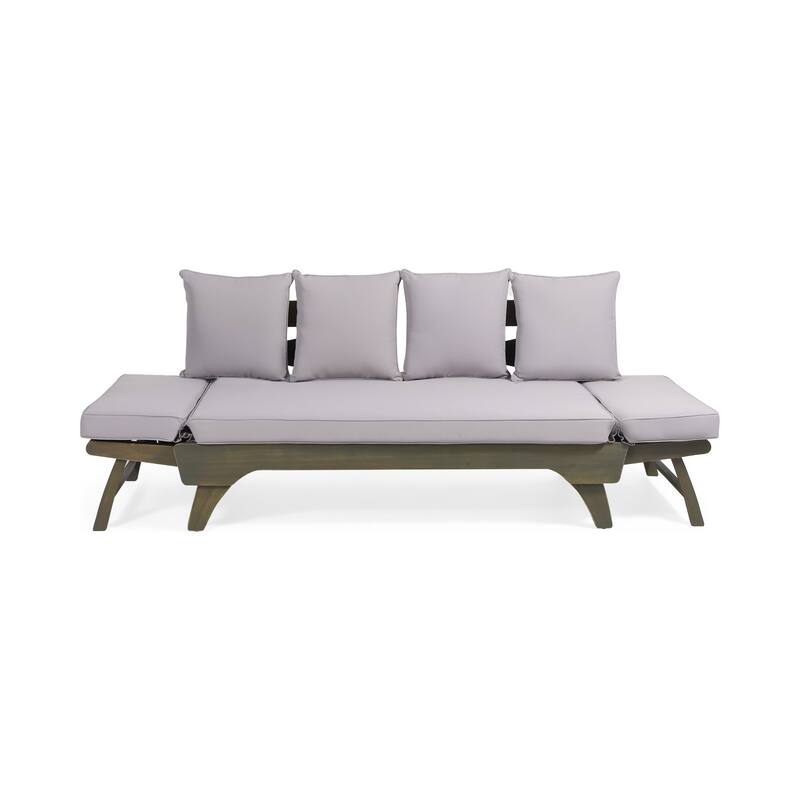 Expandable Daybed with Cushions, Outdoor Couch Acacia Wood Patio Couch with Adjustable Armrests