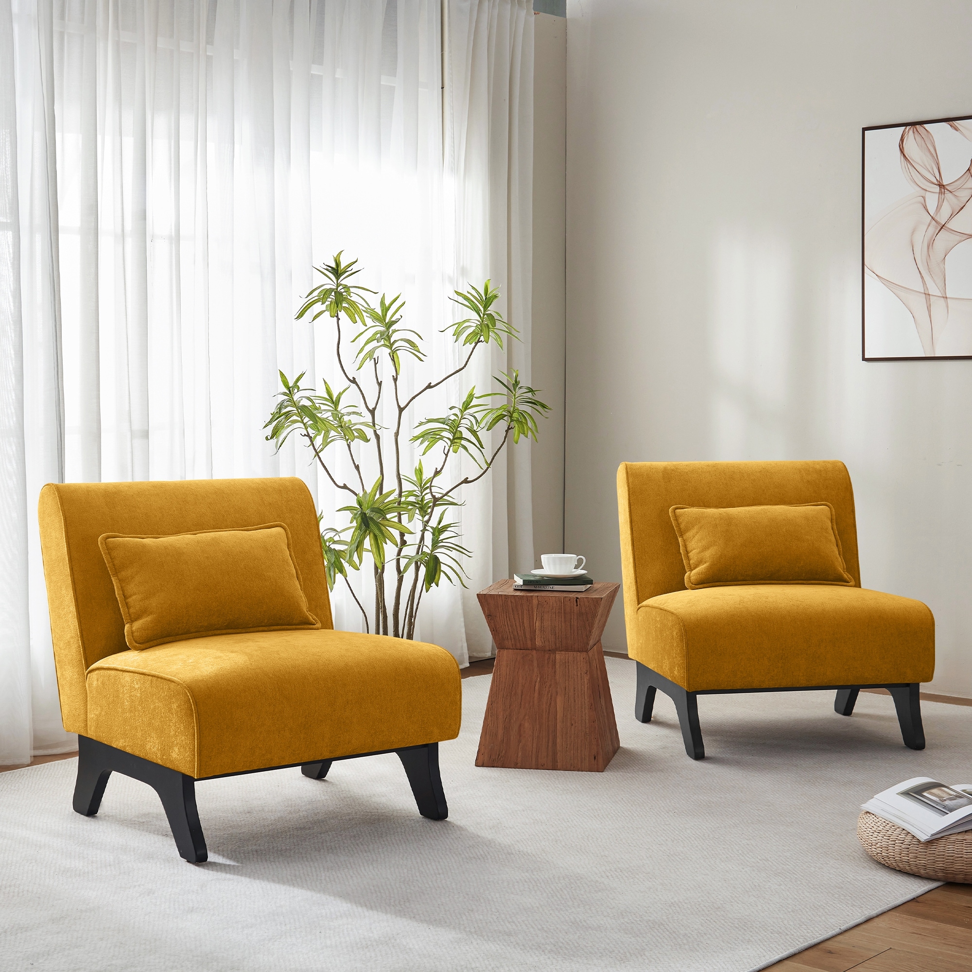 Modern Comfy Upholstered Living Room Chairs (set of 2)