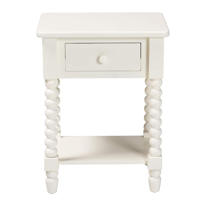 Raynera End Table with Bobbin Legs - 1-Drawer Accent Table with Spindle Turned Legs and Open Shelf, Cottage Farmhouse Side Table