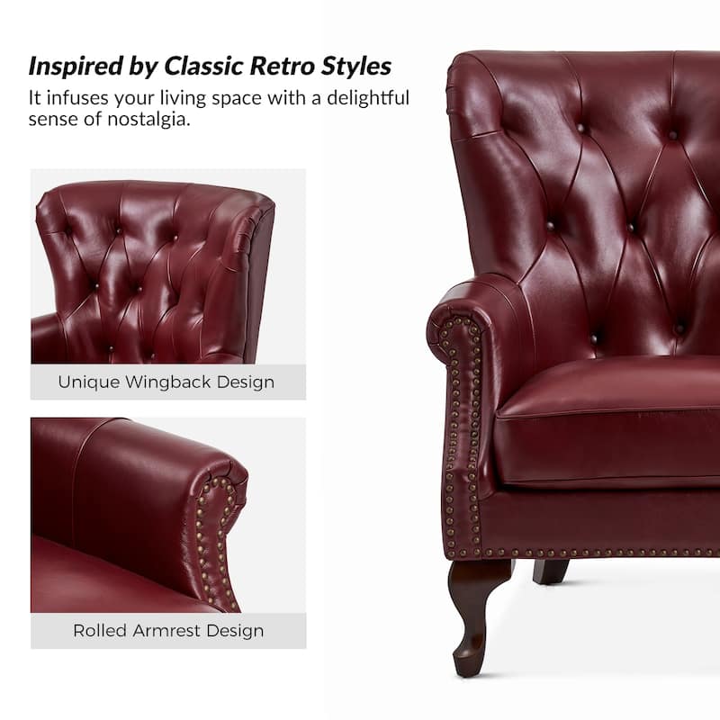 Gerhard Genuine Leather Armchair with Nailhead Trims and Removable Cushion by HULALA HOME
