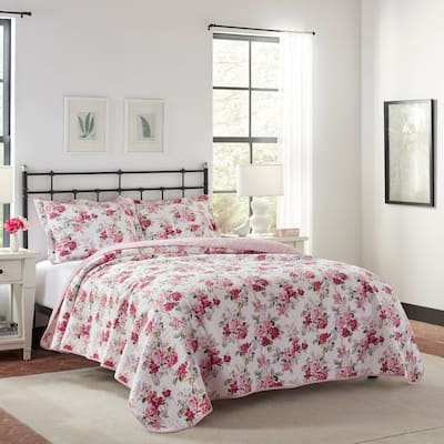 Laura Ashley Lidia Cotton Reversible Pink Quilt Set