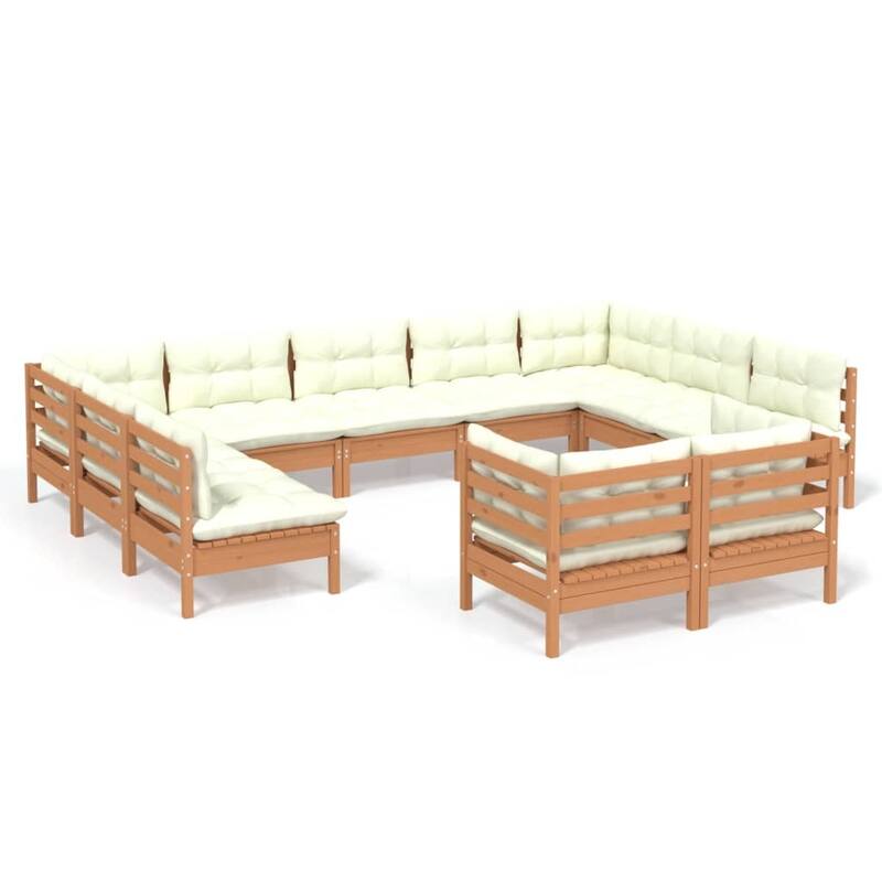 vidaXL Solid Pinewood Patio Lounge Set 12 Piece with Cushions Multi Colors