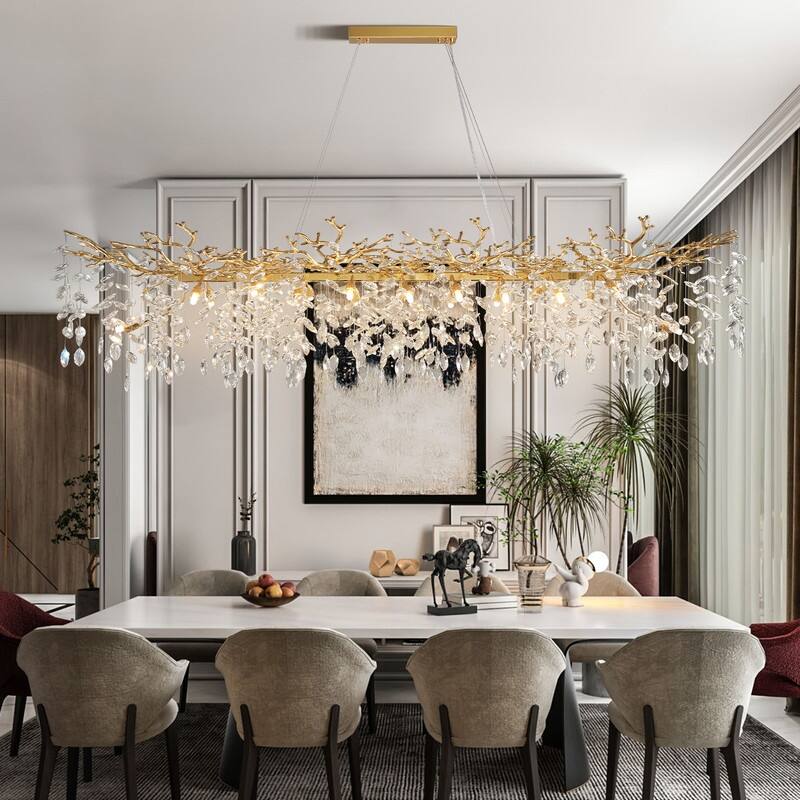 KAYLA 47.2" Modern 14-Lights Gold Luxury Crystal Linear Chandelier