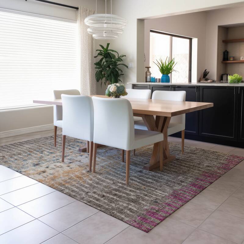 Machine Washable Indoor/ Outdoor Boho Modern Chantille Rug