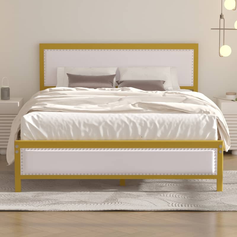 VECELO Bed Frame with Upholstered Linen Headboard and Footboard Heavy-Duty Platform with Strong Metal Slats