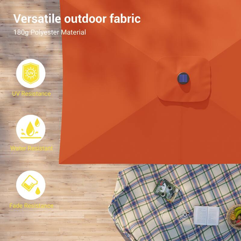 LIVOOSUN 10x6.5ft Steel Solar-Powered LED Patio Umbrella,w/Crank Tilt